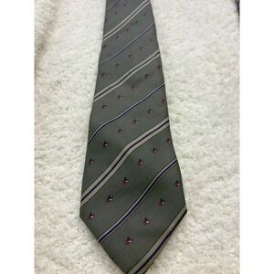 Botany 500 Necktie Tie Mens Olive Green Excellent Striped Silk Geometric Pattern